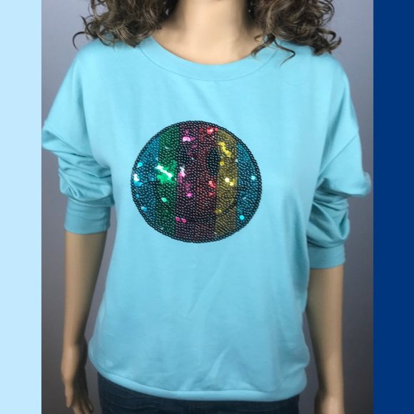 Light Blue - Rainbow Happy Face Sweatshirt - Picture 1 of 2
